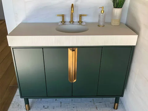 Vanite en beton modele ovo strie couleur linen poli.