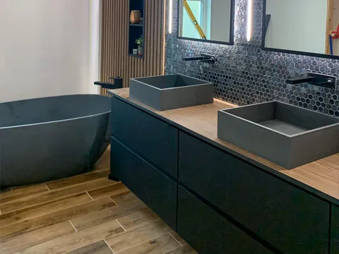 Vasque de beton modele kanto couleur gris fonce naturel.