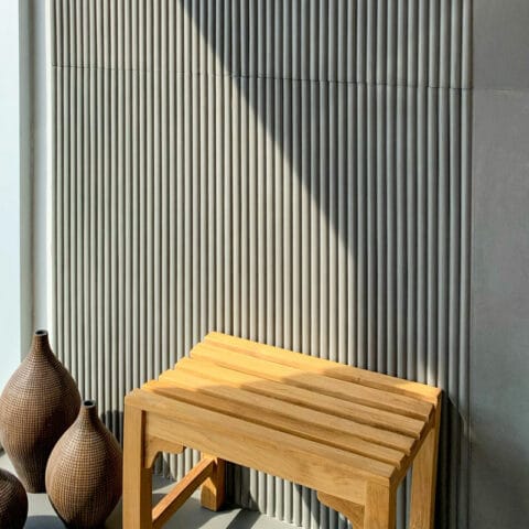Fluted concrete panels.