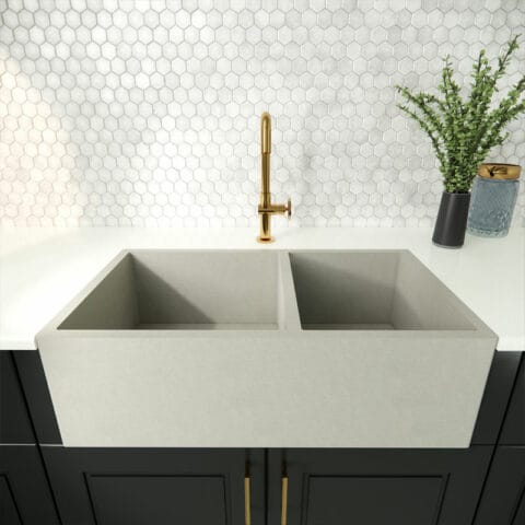 Concrete kitchen sink model halifax color honed ash.